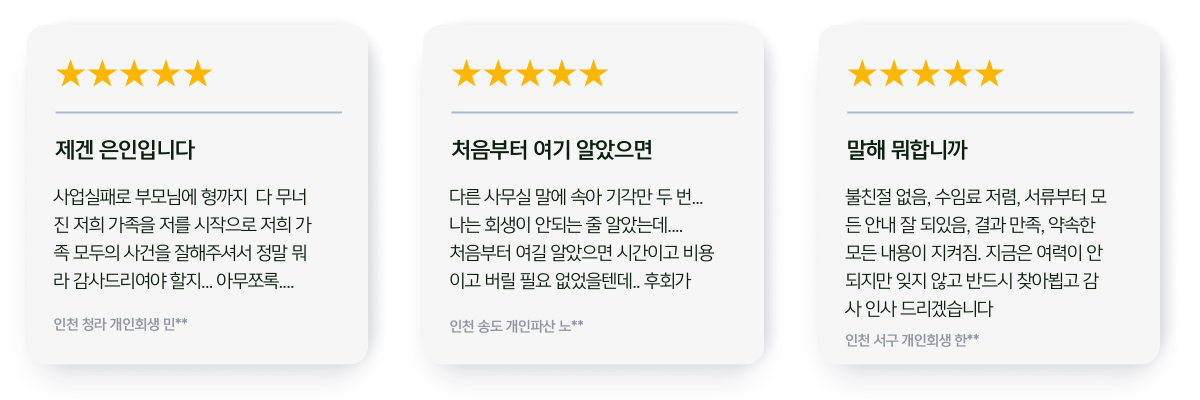 인천 거주 의뢰인들의 개인회생 솔직한 후기들